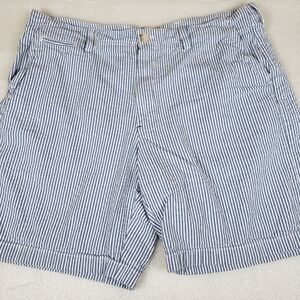L.L. Bean Men's 38 Blue White Stripe Seersucker Preppy Shorts Summer Beach Party